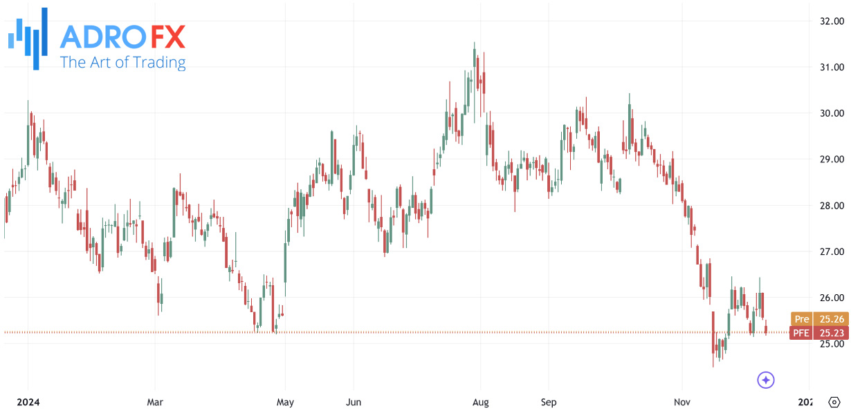 Pfizer-healthcare-stock-daily-chart-as-of-December-2024